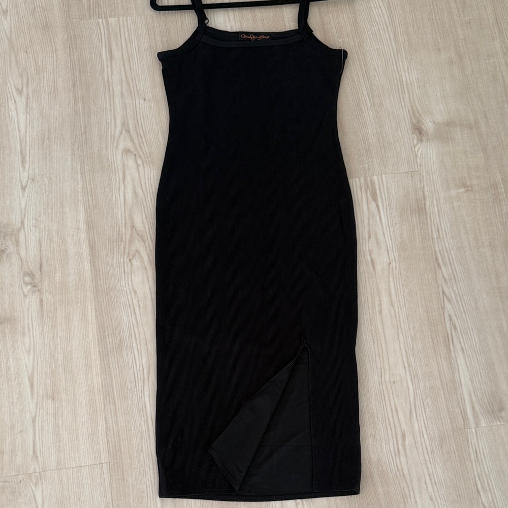 Black Midi Slip Dress with Adjustable Straps
